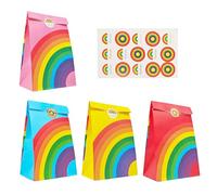 12 Pièces Réutilisable Sac Cadeau Arc en Ciel Quatre Couleurs, Coloré Portable Mignon Sac de Bonbon avec Autocollant, Petite Premium Sac en Papier Arc en Ciel Kraft pour Bébé Baptême Mariage Fête