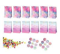 12 Pièces Sac Cadeau avec 18 Autocollants, Pochette Cadeau Réutilisable, Arc en Ciel Kraft Sac, Sac Cadeau Enfant, Sacs Cadeaux en Papier Petit pour Mariage, Anniversaire, Noël, Halloween, Party