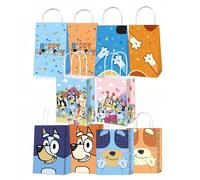 12 pièces Sacs cadeaux en papier Sacs à main en papier Blueys Family and Friends Design de bande dessinée colorée avec les personnages Bluey Bingo Dog Cute Coco Rusty Muffin Boîtes cadeaux en papier p