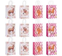 12 Pièces Sacs En Papier Kraft Cheval, Sacs Cadeaux Imprimés, Sacs Fourre-Tout Pratiques Pour Sortir, Sacs De Rangement Exquis, Décorations De Fête Sur Le Thème Du Cheval