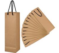 12 Pièces Sacs pour Bouteilles de Vin, Champagne Pochettes Cadeaux avec Poignées Solide, Vin Sacs en Papier Kraft Très Résistants, Sac à Champagne pour Anniversaire Fête Mariage, 11x9x35cm (Marron)
