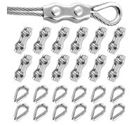 12 Pièces Serre Cable Acier + 12 Pièces Câbles Cosses, M3 Duplex Clips Serre-Câbles en Acier Inoxydable 304, Réutilisable Pince Duplex Clips pour Cable Acier 3mm, Fixation des Auvent de Corde a Linge