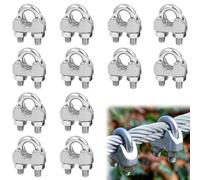 12 Pièces Serre Cable Acier M2, Serre Cable Inox 304, 3mm U Boulon Clip de Câble Métalliques, Câble Métallique Clips pour Câble de Clôture de Jardin, pour Connecter la Corde à Linge de la Visière