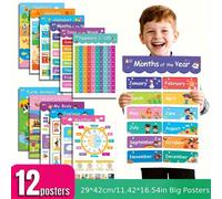 12 pièces/set Affiches éducatives conçues pour les enfants, 12 thèmes différents pour apprendre, apprentissage précoce, grandes affiches A3, matériel d'éducation préscolaire, améliorer les capacités d