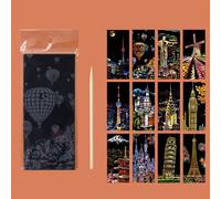(12 pièces/set avec stylo) Artisanat de dessin à gratter de vue nocturne pour enfants, papier de peinture à gratter DIY, cadeaux pour élèves du primaire, fournitures scolaires, rentrée scolaire Taille