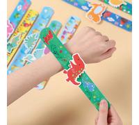 12 pièces/set Bracelets à claquer avec cartes de dinosaures, cartes de dinosaures colorées pouvant être librement combinées. Bracelets de décoration pour fête d'anniversaire de dinosaure, décoration p