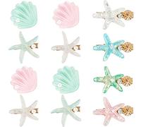 12 Pièces Set de Pince à Cheveux de Perle de Coquille Étoile de Mer Artificielle Clip à Cheveux en Résine Acrylique Accessoires Outil de Cheveux Coiffure Fournitures de Mariage de Plage