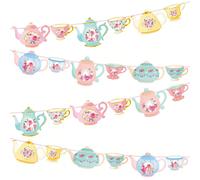 12 pièces/set, décoration vintage pour thé, bannière imprimée des deux côtés avec motif floral, bannière de découpe en papier en forme de théière assemblée pour la décoration de mariage, douche de mar