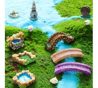 12 pièces/set Décorations de jardin miniature avec déesse, plantes et fleurs. Flore et faune dynamiques, arche de pelouse, pont, puits d'eau, décoration de paysage DIY, pont de bassin, statue miniatur