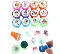 12 pièces/set Famille et amis Blueys Ensemble de tampons Bluey Bingo Chien Mignon Coco Rusty Muffin Ensemble de tampons parfait pour les faveurs de fête, les récompenses en classe, les sceaux créatifs