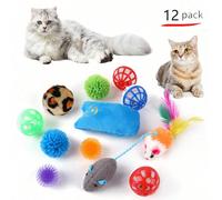 12 pièces/Set Jouets pour chats assortis, baguette avec plumes et clochette, poignées de rechange rétractables pour canne à pêche, couleurs aléatoires Taille UniqueAnimal,CartoonPolyester