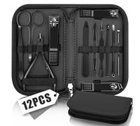 12 Pièces Set Manucure, Coupe Ongle Professionnel, Trousse Manucure Femme et Hommes, Pince Coupe Ongle Pied, Ensemble de Coupe-ongles de Voyage Avec Sac de Voyage en Cuir Noir
