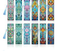 12 pièces/set Marque-pages de peinture de diamant DIY - Conception mandala, décoration en mosaïque multicolore Taille Uniquegraphique,PlantesPMMA