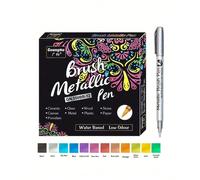 12 pièces/set Marqueurs métalliques avec tête de brosse Stylos peinture de couleur pour papier noir, verre, rocher, peinture pour album scrapbook. Marqueurs métalliques fournitures scolaires pour étud