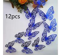 12 pièces/set Stickers muraux papillons 3D creux, décorations de gâteau, décorations de mariage, décoration d'intérieur pour le salon AnimalPET