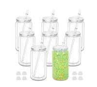 12 pièces/set Tasses transparentes à double paroi de 16 oz avec pailles, livrées dans une boîte cadeau blanche, idéales pour les cadeaux, les desserts, le bubble tea, la remise des diplômes et autres