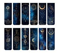 12 pièces Signets magnétiques célestes - Designs de galaxie et ciel étoilé avec lune, soleil et constellations - Pinces à papier de 2,36 x 0,78 pouces pour étudiants, enseignants, lecture, école, bibl