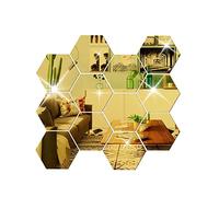 12 Pièces Stickers muraux Miroir Miroirs Hexagonal Muraux Autocollant Miroir Stickers Décoratif Miroirs de Décoration Murale Bricolage pour Canapé TV Fond Décoration Chambre Salon(Or)