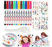 12 Pièces Stylo Magique de Peinture à l'eau, Stylos à Peinture à l'eau Magiques Créatifs,Feutre Magique Enfant Lavables avec Cuillère et 10 Tatouages de Sirène pour Dessiner