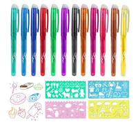 12 Pièces Stylos Encre Effacable avec 4 Gabarits de Dessin, 0.7mm Stylos à Bille avec Gomme, Bille Effaçables à Encre Gel Colorés pour Fournitures Scolaires, Fournitures de Bureau, étudiants