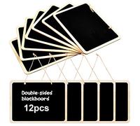 12 Pièces Tableaux Noirs à Suspendre, 16 x 12 cm Mini Ardoise Rectangulaire, Tableaux Craie Effaçable Ardoise à Double Face pour École Restaurant Bar Café Mariage Fête Décoration Messages