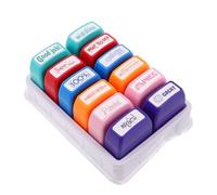 12 Pièces Tampons D’évaluation, Coffret Plastique Auto Encreur t École, Usage Portable pour Notes et Tableaux de Récompense, Style Moderne et Discret