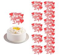 12 Pièces Topper de Gâteau "Joyeuse Saint-Valentin", Topper de Gâteau à Paillettes Rouges Décorations de Fête pour la Saint-Valentin Mariage Fête de Fiançailles
