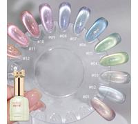 12 pièces Vernis à ongles gel effet œil de chat 10 ml de la marque MISSMONDAY, en couleur rose, avec des perles de verre scintillantes 9D. Vernis à ongles gel à sécher sous lumière UV/LED, à utiliser 
