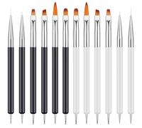 12 Pinceaux à ongles double extrémité pour nail art, Outils pour peinture, Dessin, Coups de pinceau et nail art floral (Noir et Blanc)
