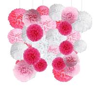 12 Pompons en Papier de Soie Rose Boheme Chic Baptême Ponpon Papier | Guirlande Ronde - Fleurs pour Anniversaire, Douche Nuptiale, Fiançailles, Nouvel An - Décoration