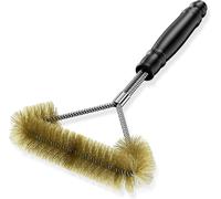 12 pouces/30.5 cm Brosse Barbecue Laiton Triangulaire Nettoyage à 360°, Acier INOX BBQ Outilsbrosse pour Grille de Gril avec tête Brosse Triple, pour gaz/Charbon de Bois/électrique Grille, Or