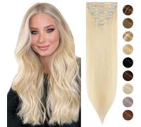 12 Pouces Extensions A Clip Cheveux Naturel 8 pcs - #613 Blond Très Clair - Epaisseur Fine Rajout Cheveux Lustrés Raide Clip In Hair Extension Human Hair