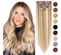 12 Pouces Extensions A Clip Cheveux Naturel 8 pcs Epaisseur Fine Rajout Cheveux Lustrés Raide Clip In Hair Extension,12P613 Marron Clair & Blond Très Clair