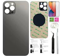 12 Pro Verre arrière de rechange pour iPhone 12 Pro (6,1") avec ruban adhésif pré-installé, instructions d'installation (français non garanti), outils de réparation et protecteur d'écran (gris