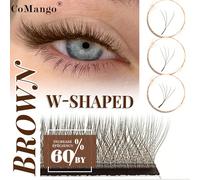 12 rangées de cils individuels colorés en forme de D-Curl brun en forme de W 3D/4D/5D, naturels et doux en vrai poil de vison pré-frisé Fibre chimique