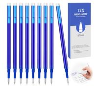 12 Recharges pour Stylo Gel Effaçable, compatibles avec Pilot FriXion Ball, Clicker et Eberhard Faber, Pointe 0,7 mm, Rechargeable pour une écriture Fluide et Nette