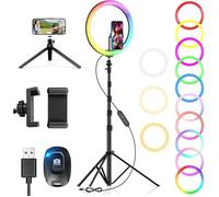 12 Ring Light avec Trépied Grand 3 en 1 Support 186 cm Bureau Selfie Stick 38 Modes Écirage pour