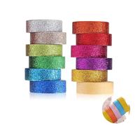 12 Rollen Washi Tape, Rubans pailletés Glitter Ruban de Masquage Washi Colorés Décoratifs Masking Tape Adhésif Papier Autocollant de Paillettes Rubans Adhésifs pailletés Papier pour DIY Scrapbooking
