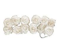 12 roses papier sur tige 3.5cm blanc champagne - artifetes 93496 Blanc G
