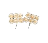 12 ROSES PAPIER SUR TIGE 3.5CM IVOIRE CHAMPAGNE