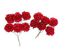 12 roses papier sur tige 3.5cm rouge paillettes - artifetes 93494 Rouge G