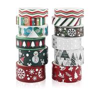 12 Rouleaux Noël Ruban Adhésif Washi Tape,Imprimé Feuille Masking Tape Ruban Décoratif Adhésif,Flocon de Neige de Noël Coloré Masquage Décoratif Washi Tape pour Scrapbook,l'emballage de Cadeaux