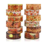 12 Rouleaux Thanksgiving Washi Tape Set Automne Masking Tape Pumpkin Maple Feuilles Multi-Pattern Decorative Washi Tape Orange Japanese Autoproclatum Paper Asthétique Ruban pour Albums de Bricolage