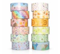 12 Rouleaux Washi Tape Décoratif, Masking Tape, Ruban Adhésif pour Scrapbooking, Journal Intime et Bujo, Fournitures Papeterie Créative et Accessoires DIY Esthétiques pour Enfants et Adultes