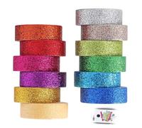 12 Rouleaux Washi Tape, Rubans Washi Pailletés Décoratifs Adhésif Pailleté Tape Rubans Colorés et Décoratifs 1,5cm*30cm Masquage Auto-adhésif Arc-En-Ciel pour DIY Scrapbooking(12 Couleurs Fluo)