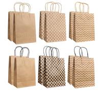 12 Sac Kraft Avec Poignée, Marrons Sac en Papier Épais Pochette Cadeau pour Noël Fête des Mères, Mariages, Anniversaires, Emballage（22 * 16 * 8cm/8.7 * 6.3 * 3.2in）