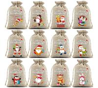 12 sacs à bonbons for cadeaux de fête Noël, parfaits for, des et bien plus encore(12 Pieces (Wine Red+Linen),10 * 15cm)