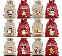 12 sacs à bonbons for cadeaux de fête Noël, parfaits for, des et bien plus encore(12 Pieces (Wine Red+Military Green),10 * 14cm)