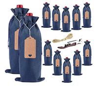 12 sacs à vin en toile de jute avec cordon de serrage, sacs à vin réutilisables pour fournitures de fête (bleu royal)