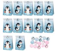 12 sacs kraft pingouin, Avec 18Autocollants, Sac Cadeau Anniversaire Enfant